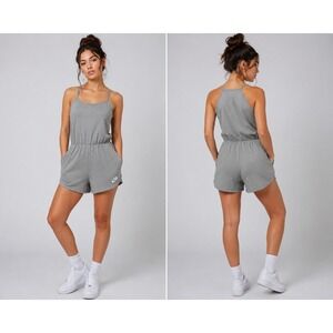 Nike y2k romper jumpsuit gym sportswear shorts spaghetti strap top gray large